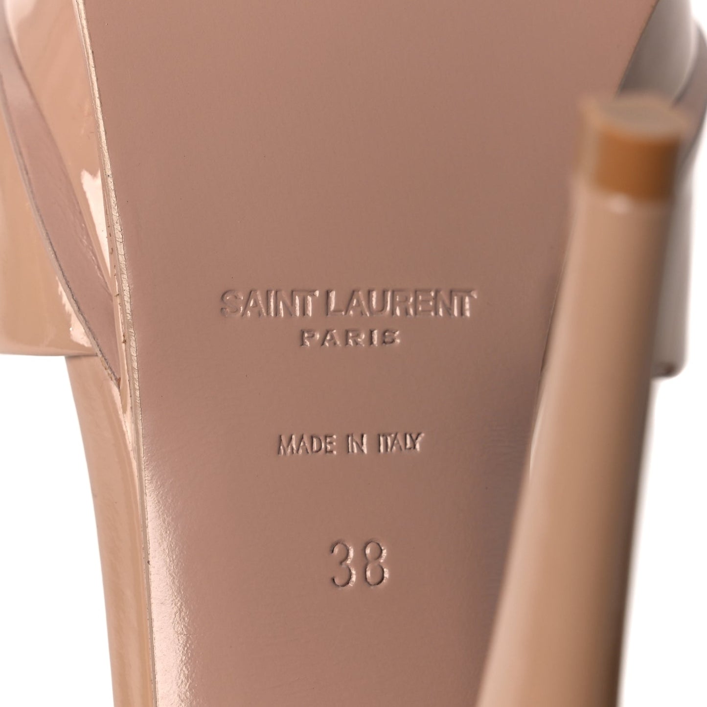 Saint Laurent Patent Tribute Lips Platform Sandals 38 Nude