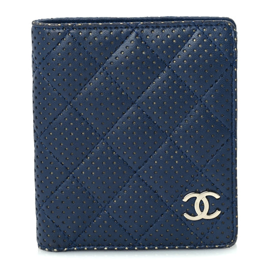 Chanel Perforated Lambskin Quilted Bifold Compact Wallet  Navy