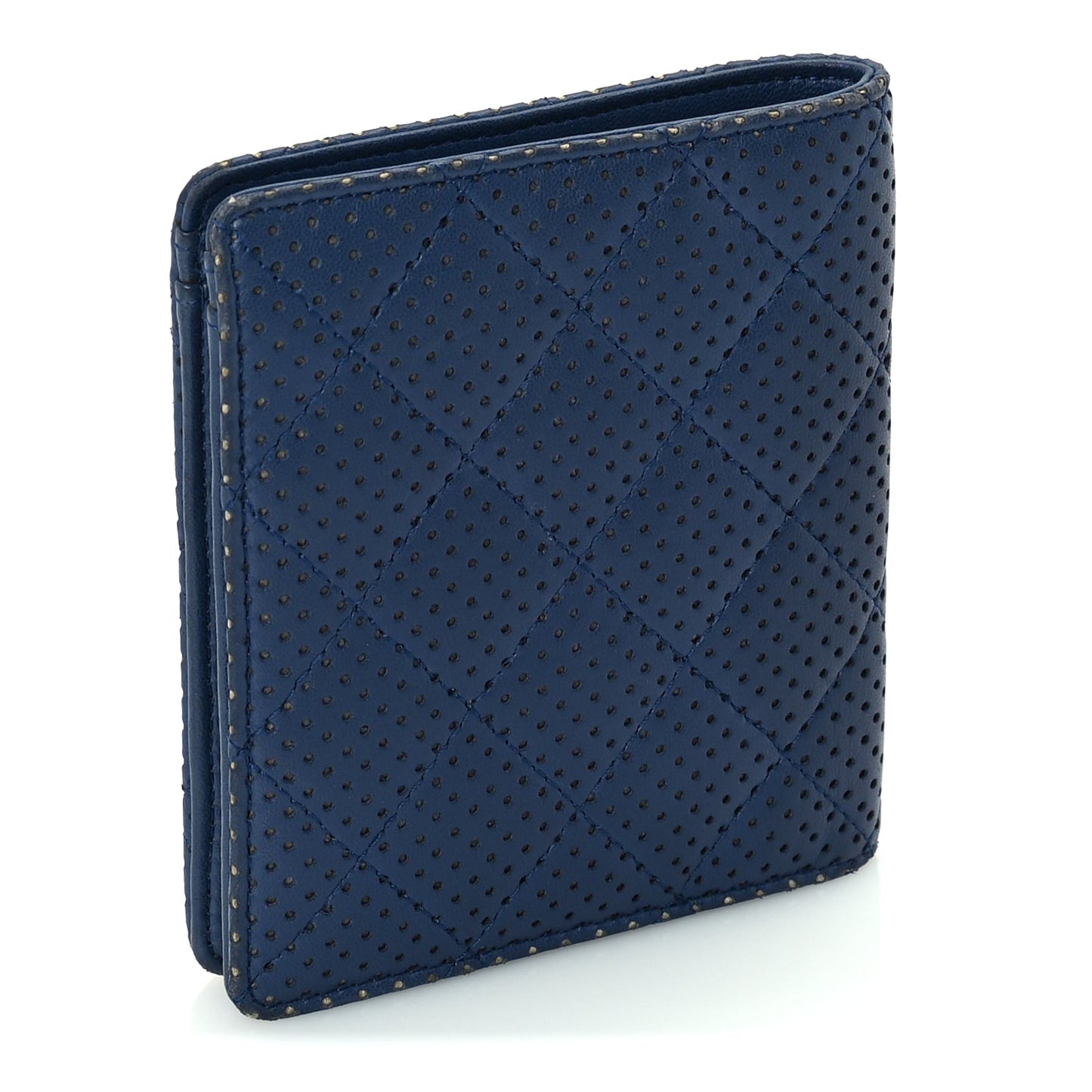 Chanel Perforated Lambskin Quilted Bifold Compact Wallet  Navy