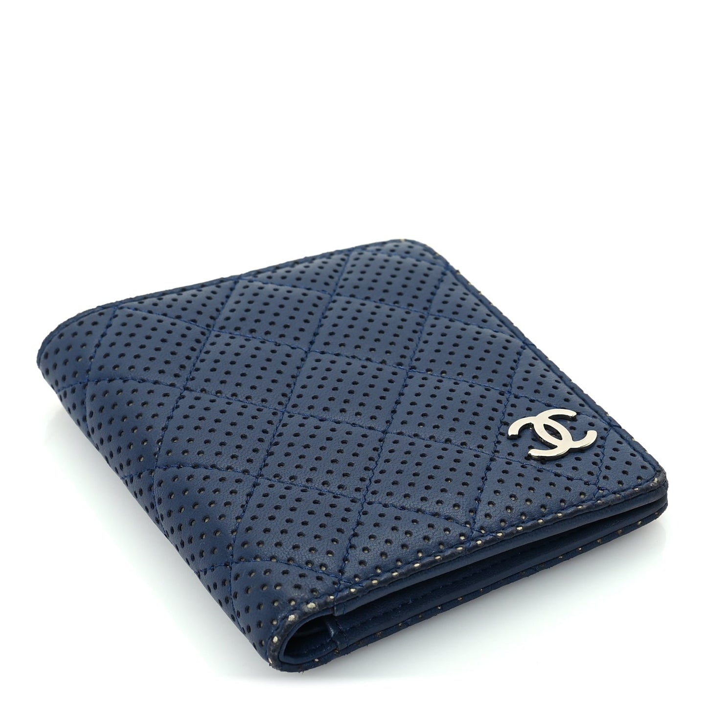 Chanel Perforated Lambskin Quilted Bifold Compact Wallet  Navy