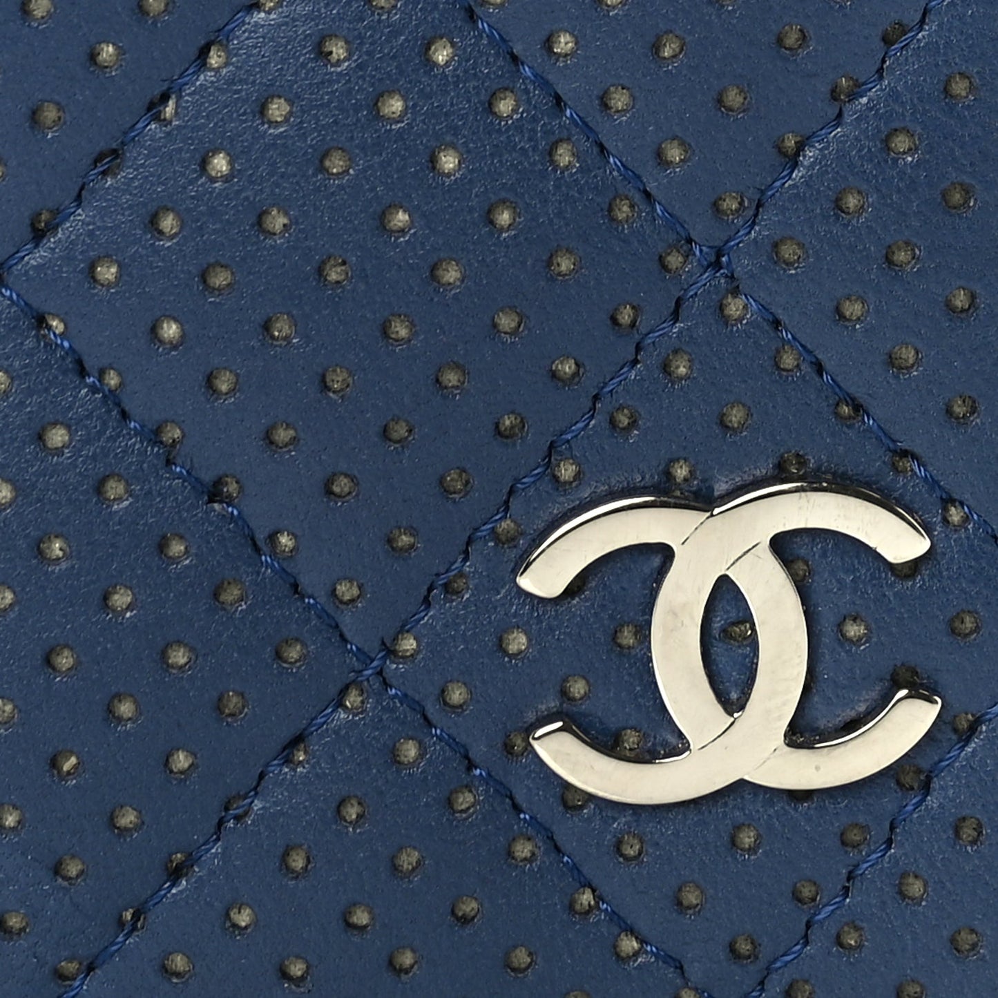 Chanel Perforated Lambskin Quilted Bifold Compact Wallet  Navy
