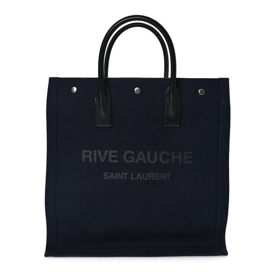 Saint Laurent Canvas Calfskin Rive Gauche North South Noe Tote Navy Black