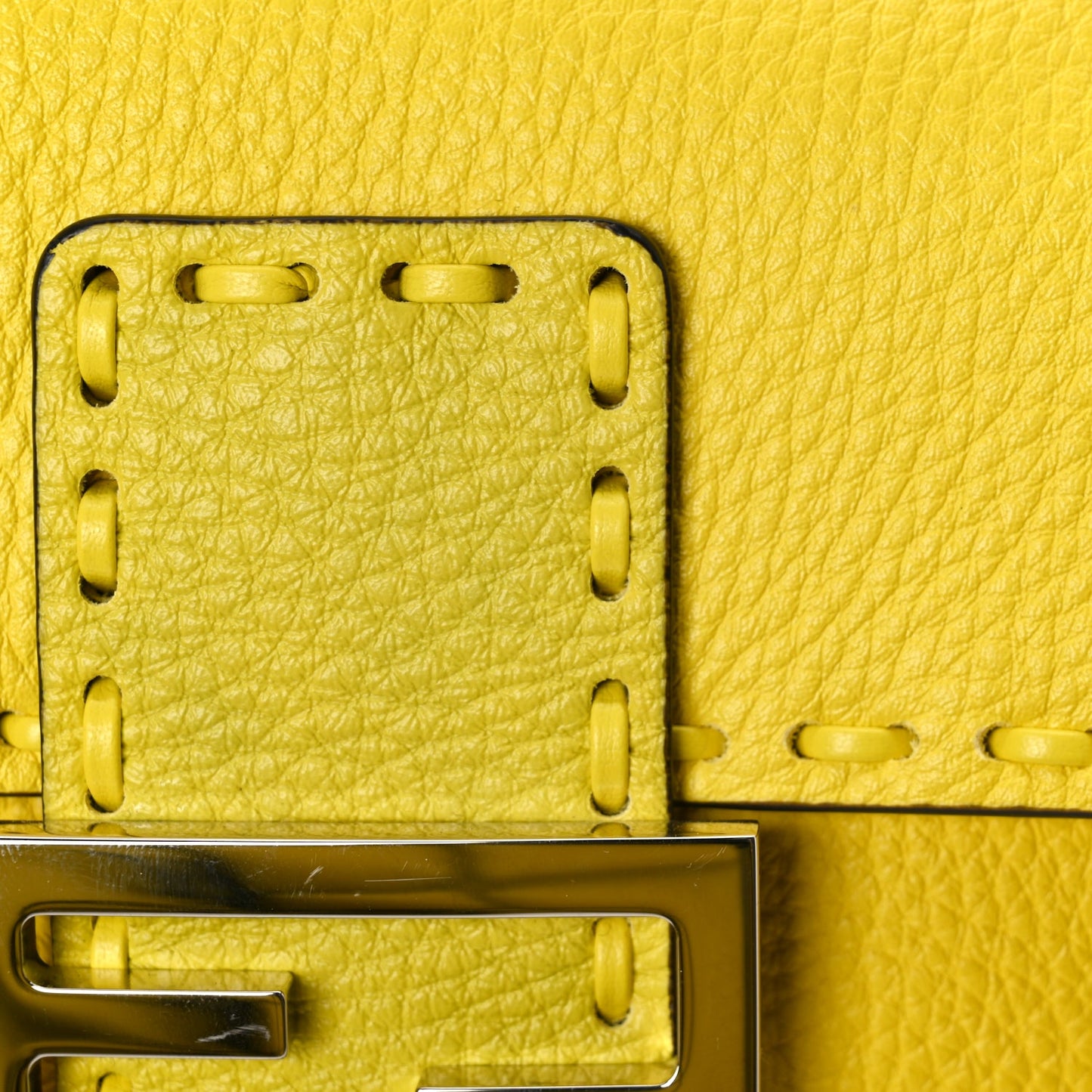 Fendi Cuoio Roma Sellerissima Nappa Sintetica Tape Stitch Mini Baguette Acid Yellow