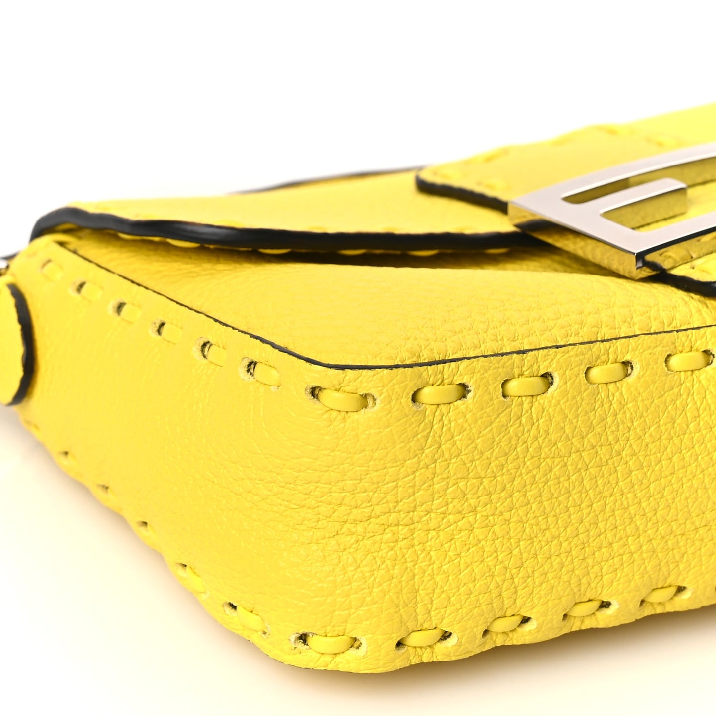 Fendi Cuoio Roma Sellerissima Nappa Sintetica Tape Stitch Mini Baguette Acid Yellow
