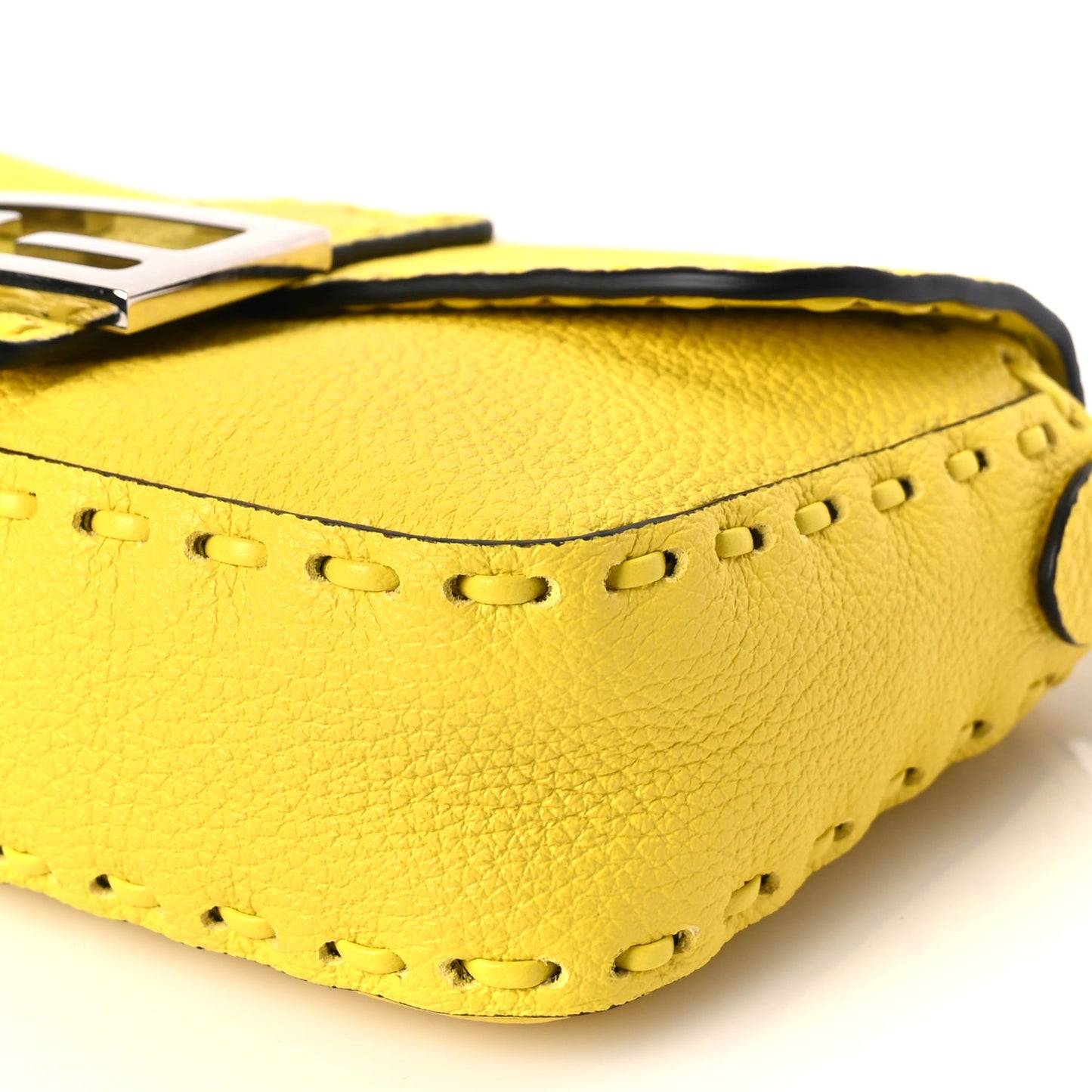 Fendi Cuoio Roma Sellerissima Nappa Sintetica Tape Stitch Mini Baguette Acid Yellow