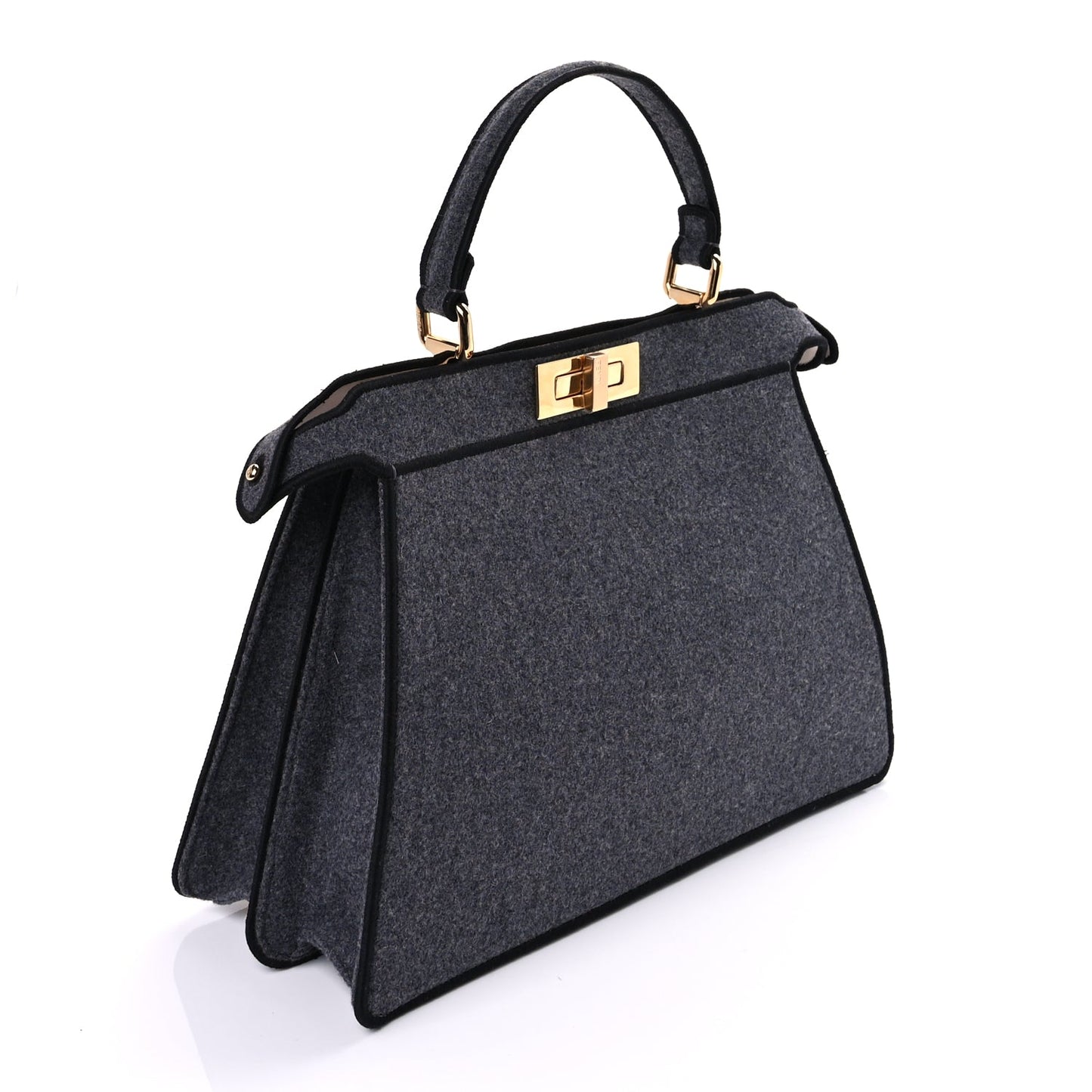 Fendi Melange Flannel Satin Threaded Edge Medium Peekaboo I SEE U Satchel Grigio Bois de Rose
