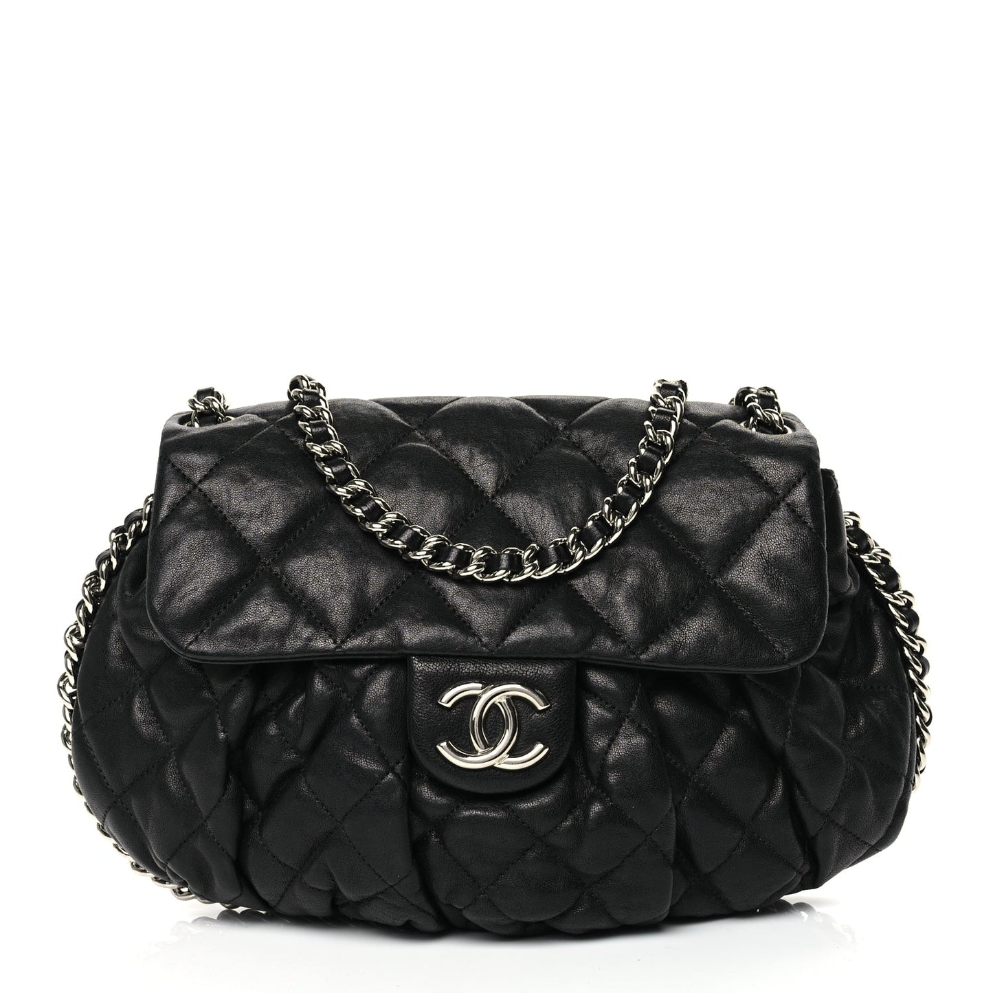 Chanel Washed Lambskin Quilted Medium Chain Around Messenger Black