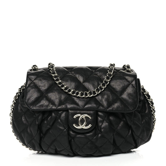 Chanel Washed Lambskin Quilted Medium Chain Around Messenger Black