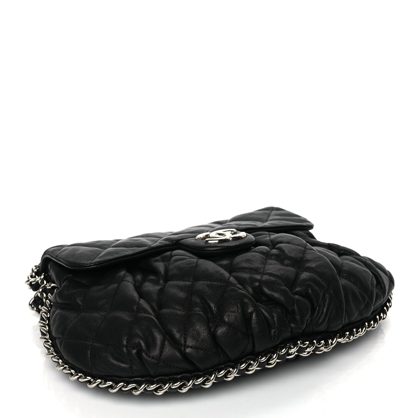 Chanel Washed Lambskin Quilted Medium Chain Around Messenger Black