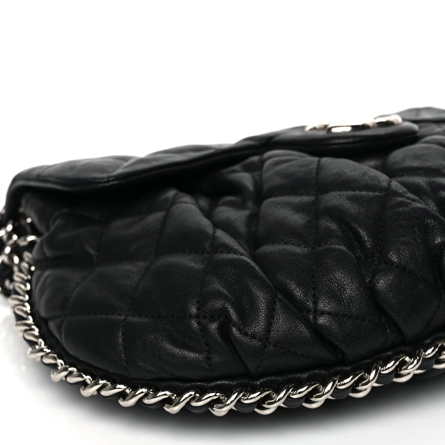 Chanel Washed Lambskin Quilted Medium Chain Around Messenger Black