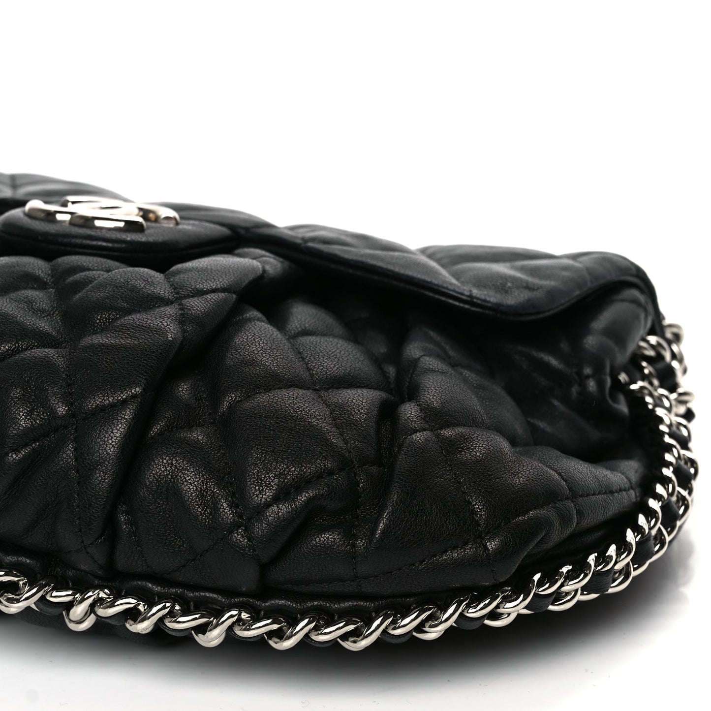 Chanel Washed Lambskin Quilted Medium Chain Around Messenger Black