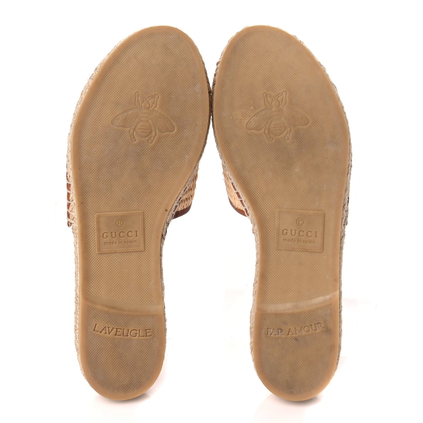 Gucci Raffia Interlocking G Flat Slide Espadrille Sandals 38.5 Harness Brown