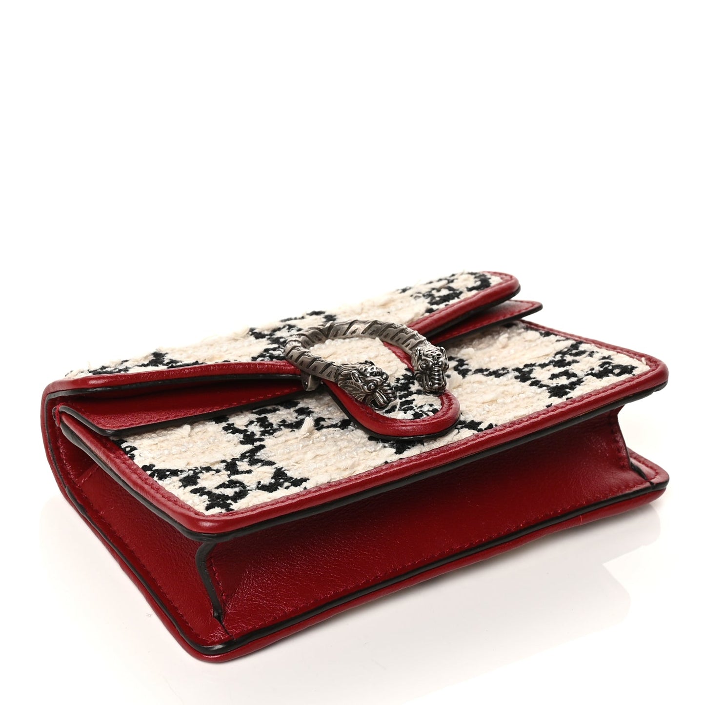 Gucci Tweed GG Monogram Super Mini Dionysus Shoulder Bag White Black Romantic Cherry