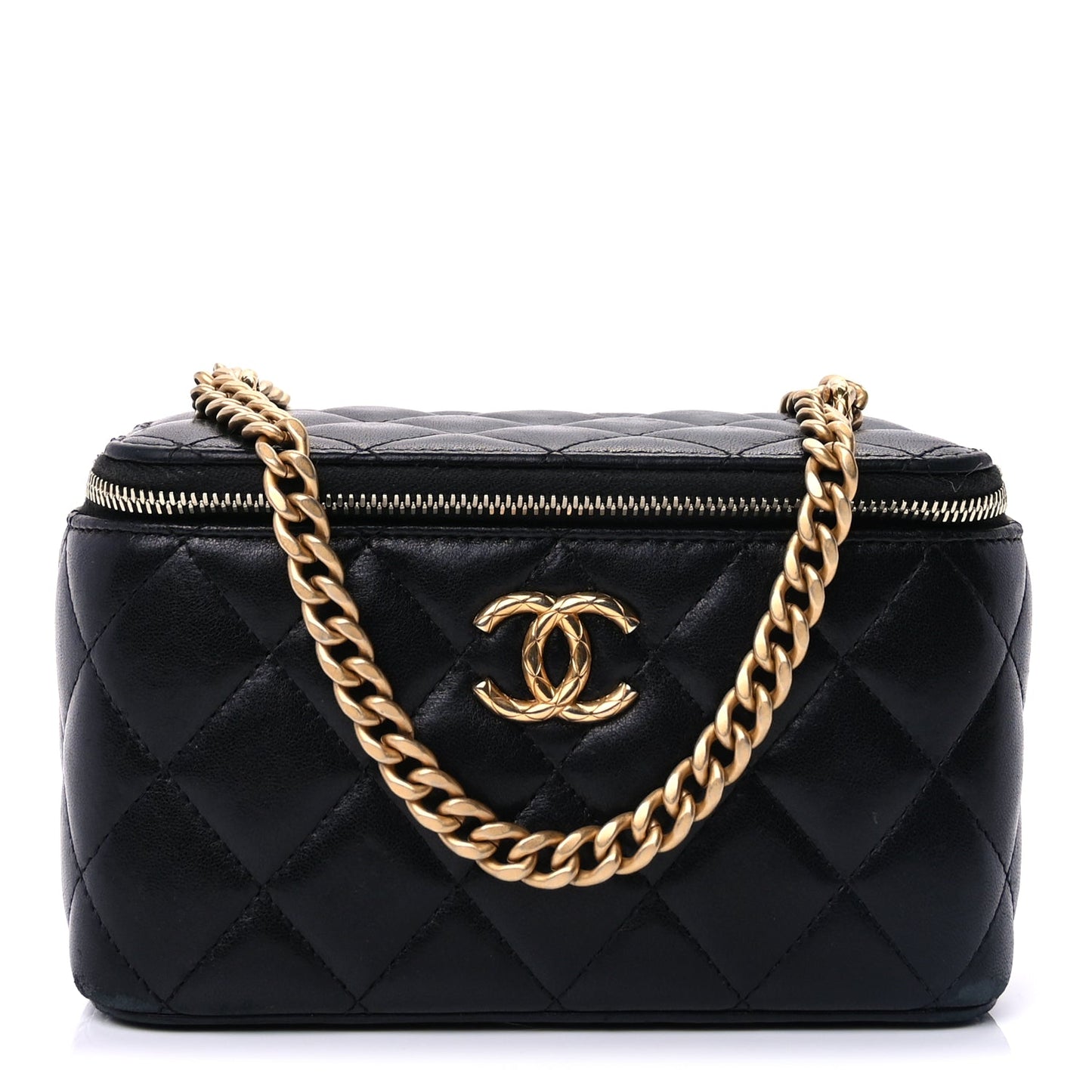 Chanel Lambskin Quilted Pearl Crush Small Vanity Case With Chain Black