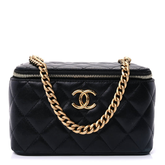 Chanel Lambskin Quilted Pearl Crush Small Vanity Case With Chain Black