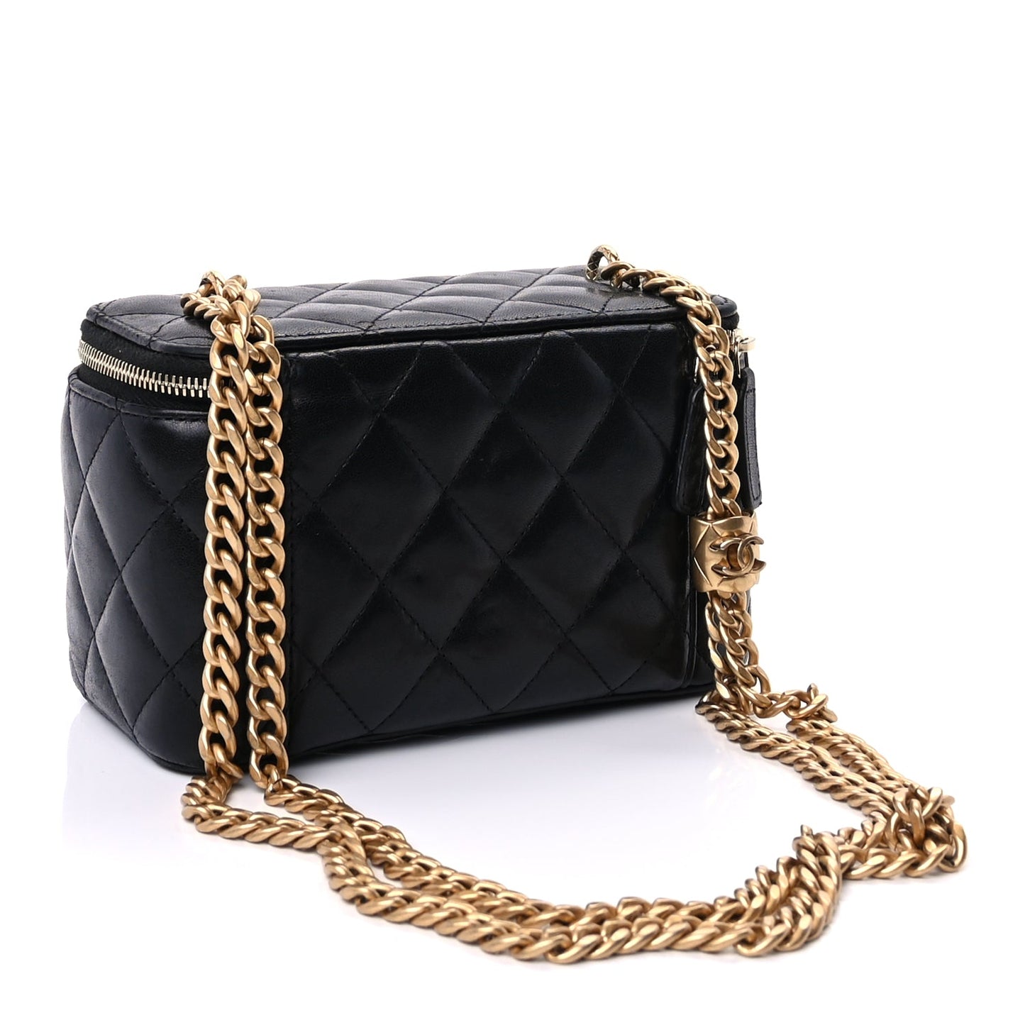 Chanel Lambskin Quilted Pearl Crush Small Vanity Case With Chain Black