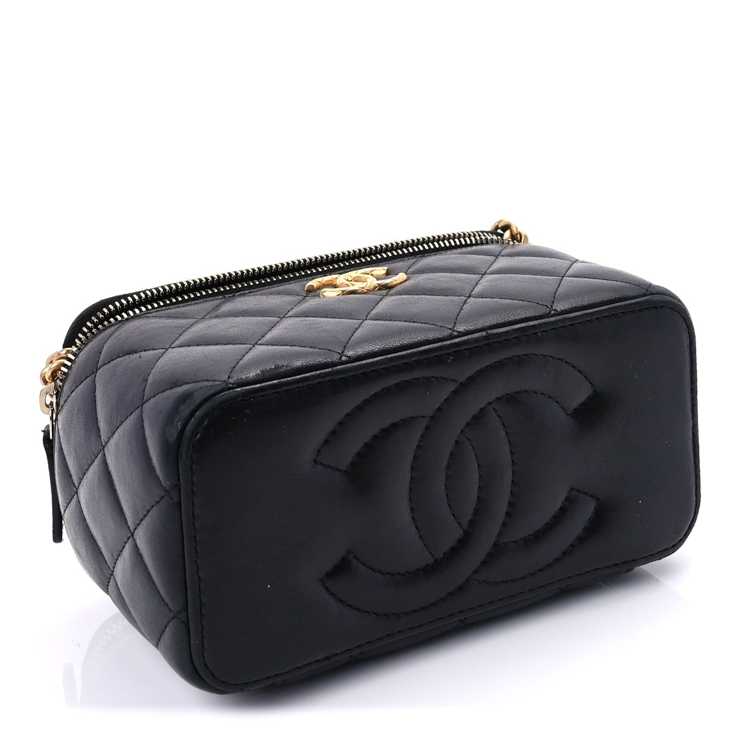 Chanel Lambskin Quilted Pearl Crush Small Vanity Case With Chain Black