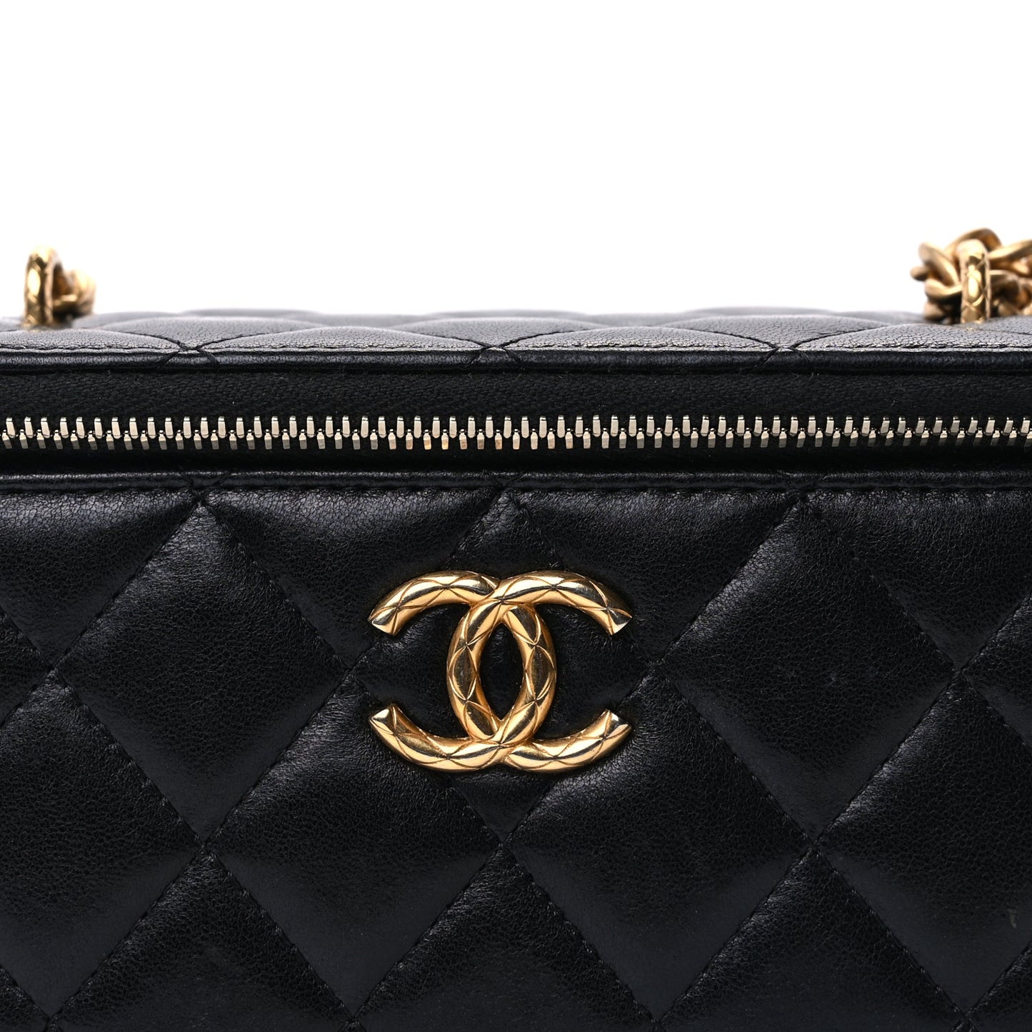 Chanel Lambskin Quilted Pearl Crush Small Vanity Case With Chain Black