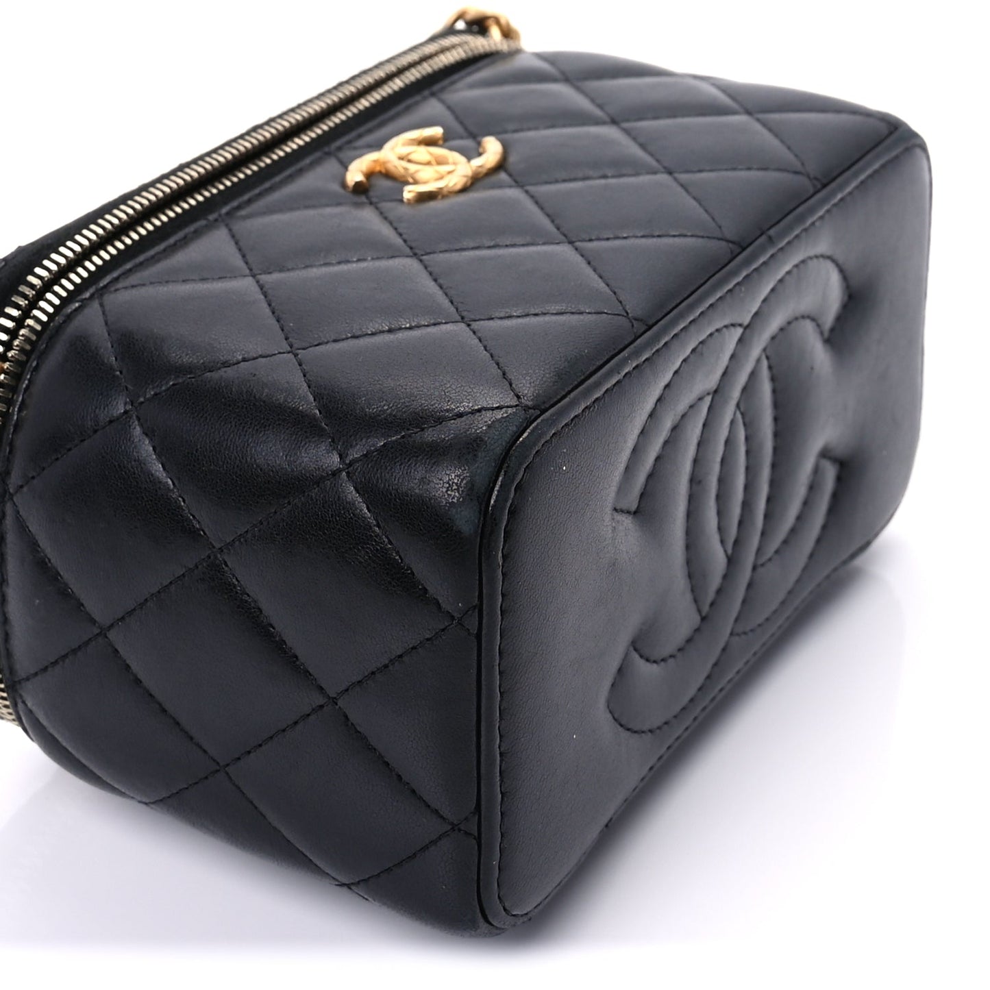 Chanel Lambskin Quilted Pearl Crush Small Vanity Case With Chain Black