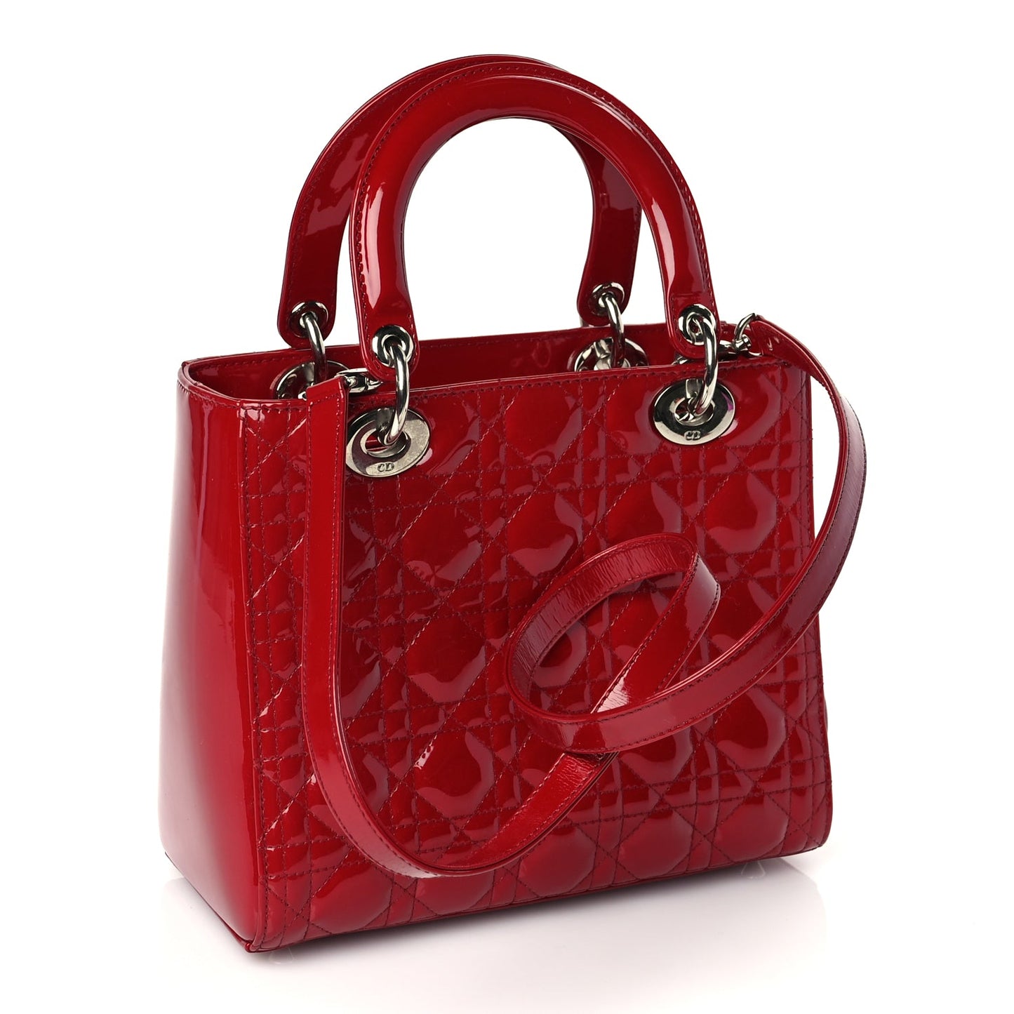 Christian Dior Patent Cannage Medium Lady Dior Red