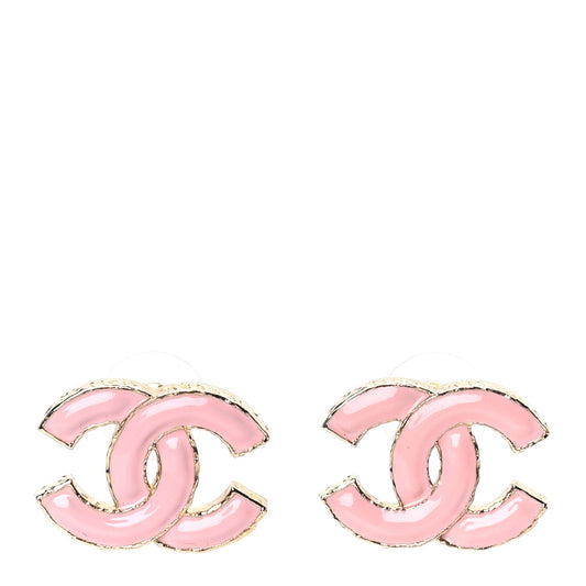 Chanel Metal Enamel CC Earring Pink Gold