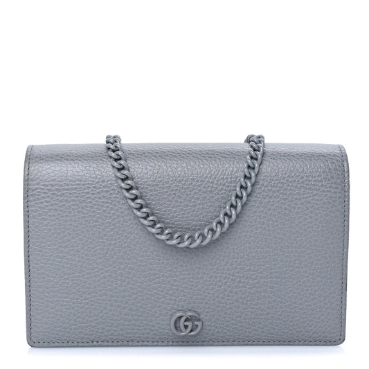 Gucci GUCCI Dollar Calfskin Enamel Monochrome Mini GG Marmont Chain Wallet Deep Grey Deep Grey