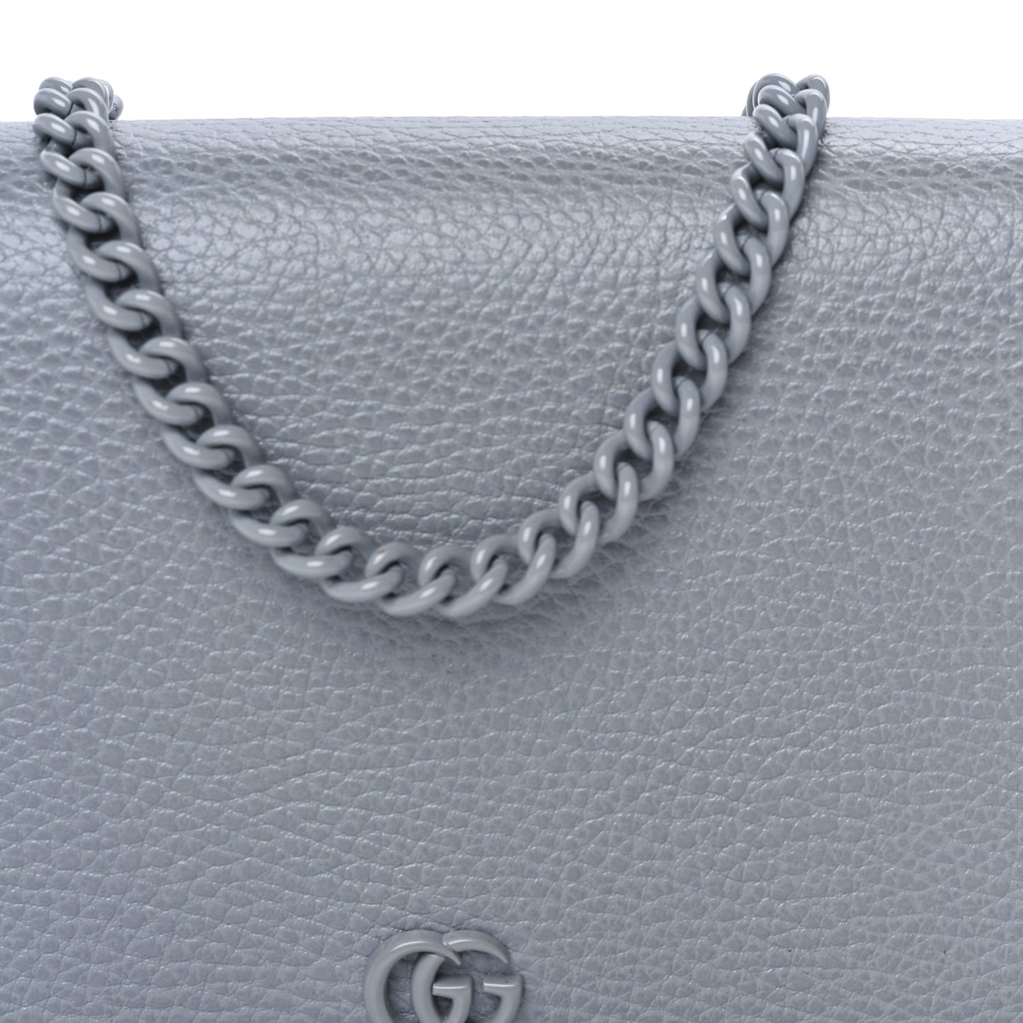 Gucci GUCCI Dollar Calfskin Enamel Monochrome Mini GG Marmont Chain Wallet Deep Grey Deep Grey