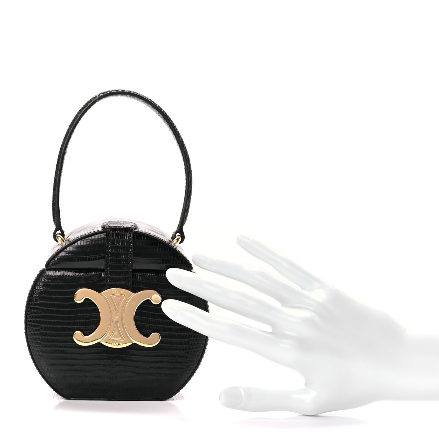 Celine Lizard Round Box Triomphe Black