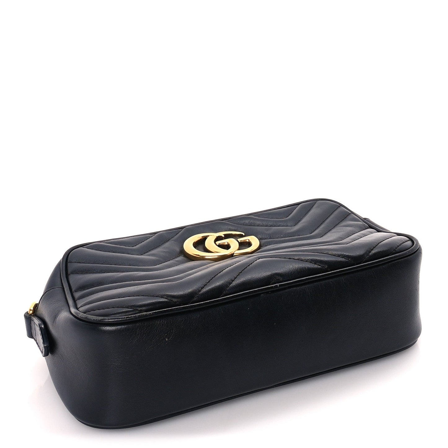 Gucci Calfskin Matelasse Small GG Marmont Chain Shoulder Bag  Black