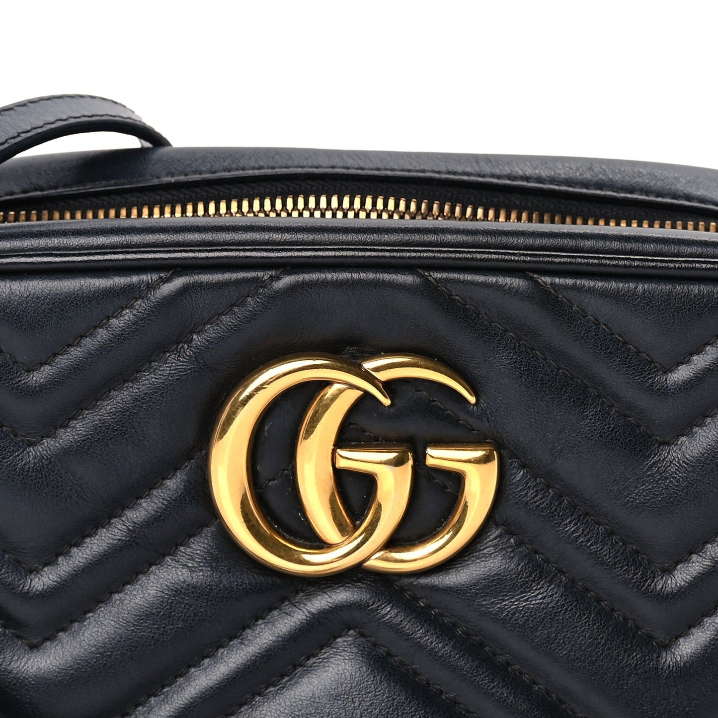 Gucci Calfskin Matelasse Small GG Marmont Chain Shoulder Bag  Black