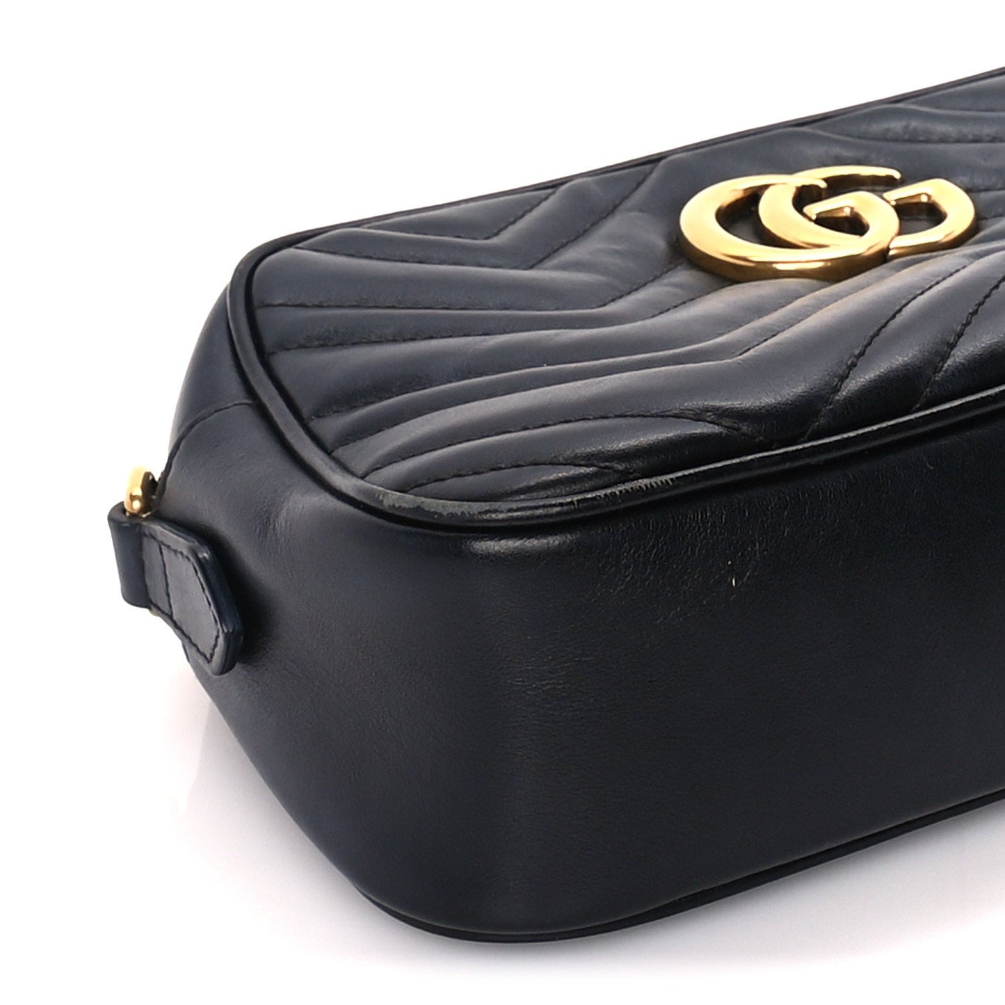 Gucci Calfskin Matelasse Small GG Marmont Chain Shoulder Bag  Black