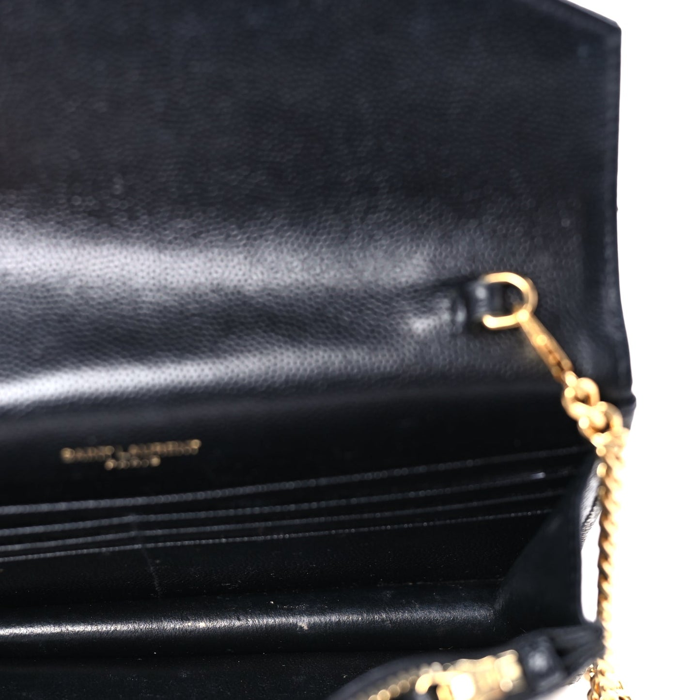 Saint Laurent Grain De Poudre Matelasse Chevron Monogram Envelope Chain Wallet Black