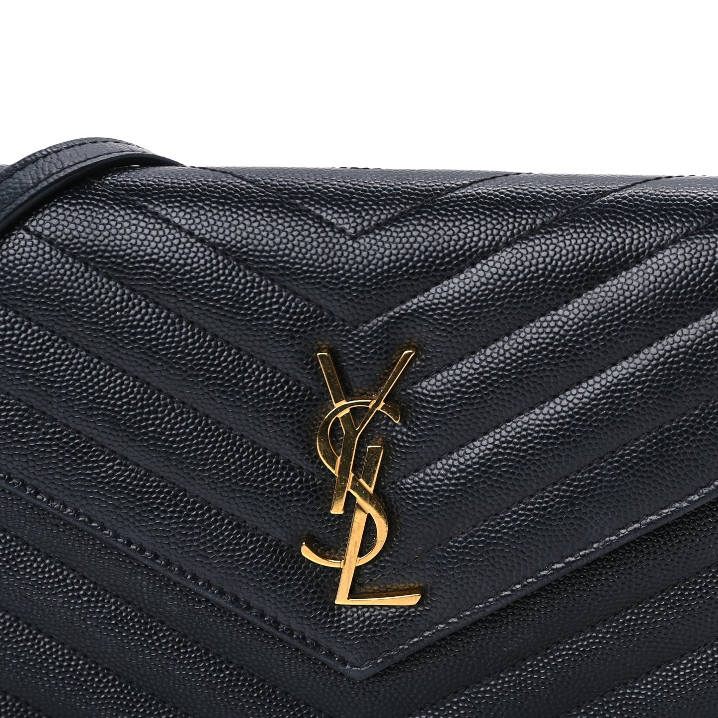 Saint Laurent Grain De Poudre Matelasse Chevron Monogram Envelope Chain Wallet Black