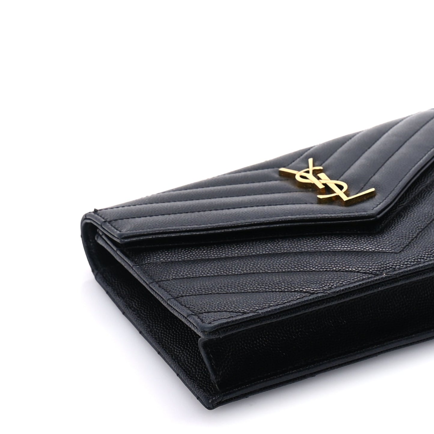 Saint Laurent Grain De Poudre Matelasse Chevron Monogram Envelope Chain Wallet Black