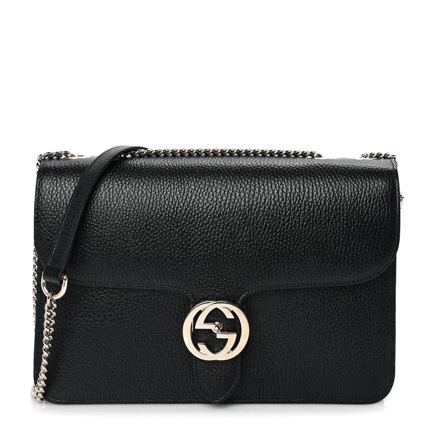 Gucci Dollar Calfskin Interlocking G Shoulder Bag Black