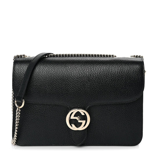 Gucci Dollar Calfskin Interlocking G Shoulder Bag Black