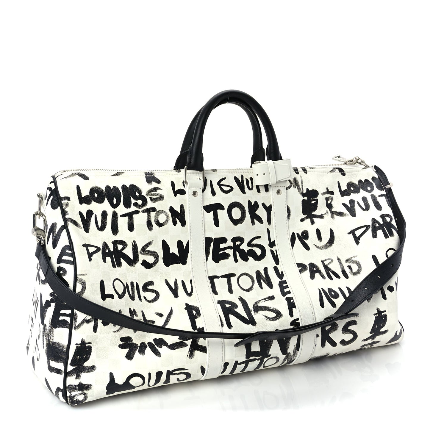 Louis Vuitton Calfskin Damier Scribble Keepall Bandouliere 50  Black White