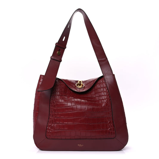 Mulberry Crocodile Embossed Calfskin Marloes Hobo Burgundy