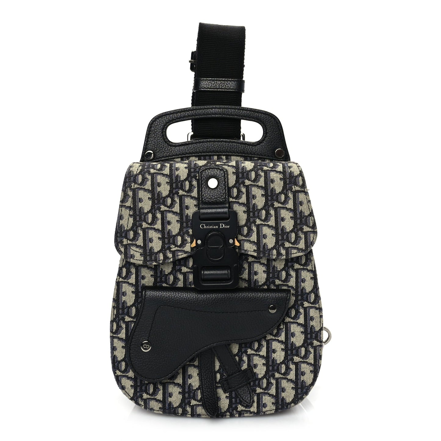 Christian Dior Grained Calfskin Oblique Mini Gallop Sling Bag Blue Black
