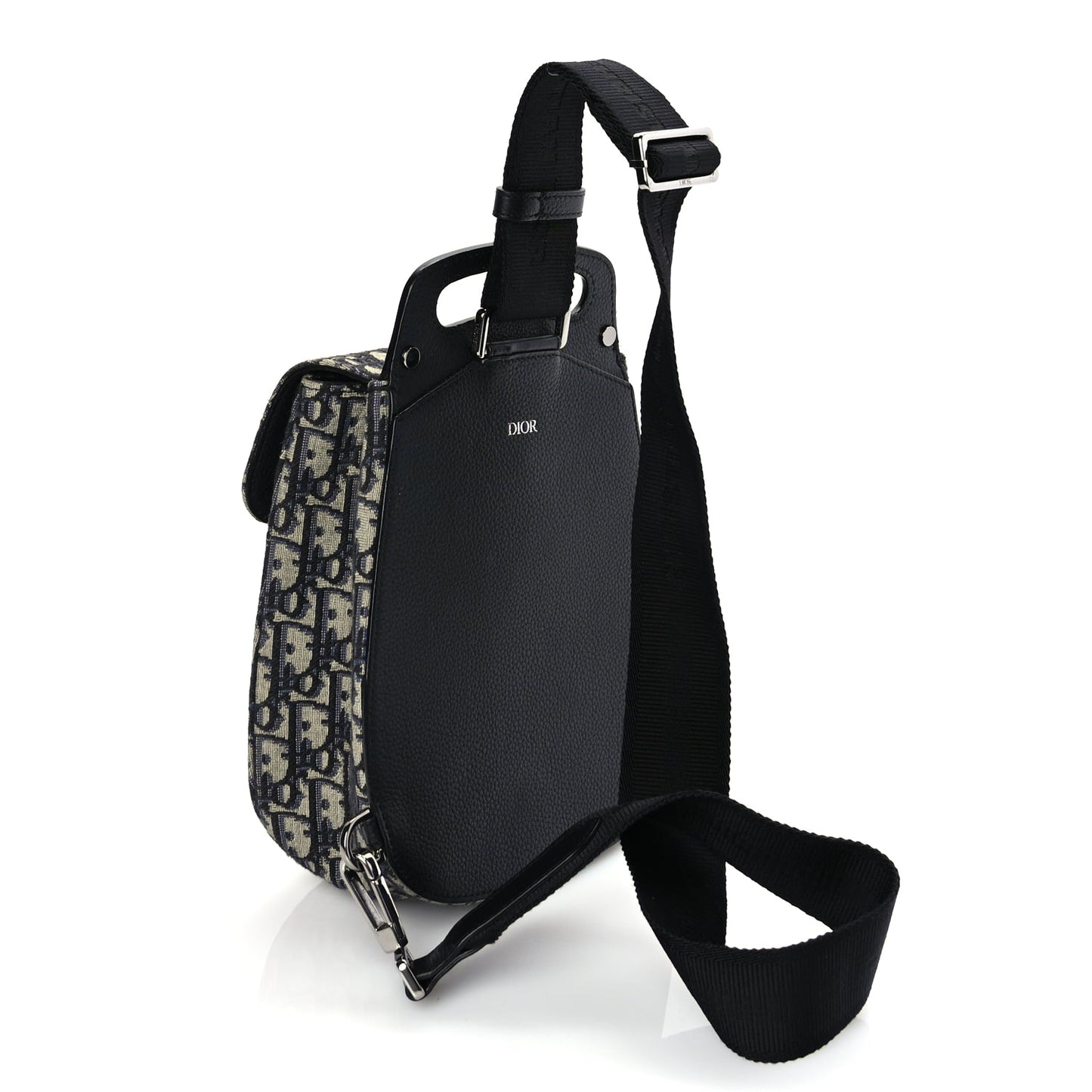 Christian Dior Grained Calfskin Oblique Mini Gallop Sling Bag Blue Black