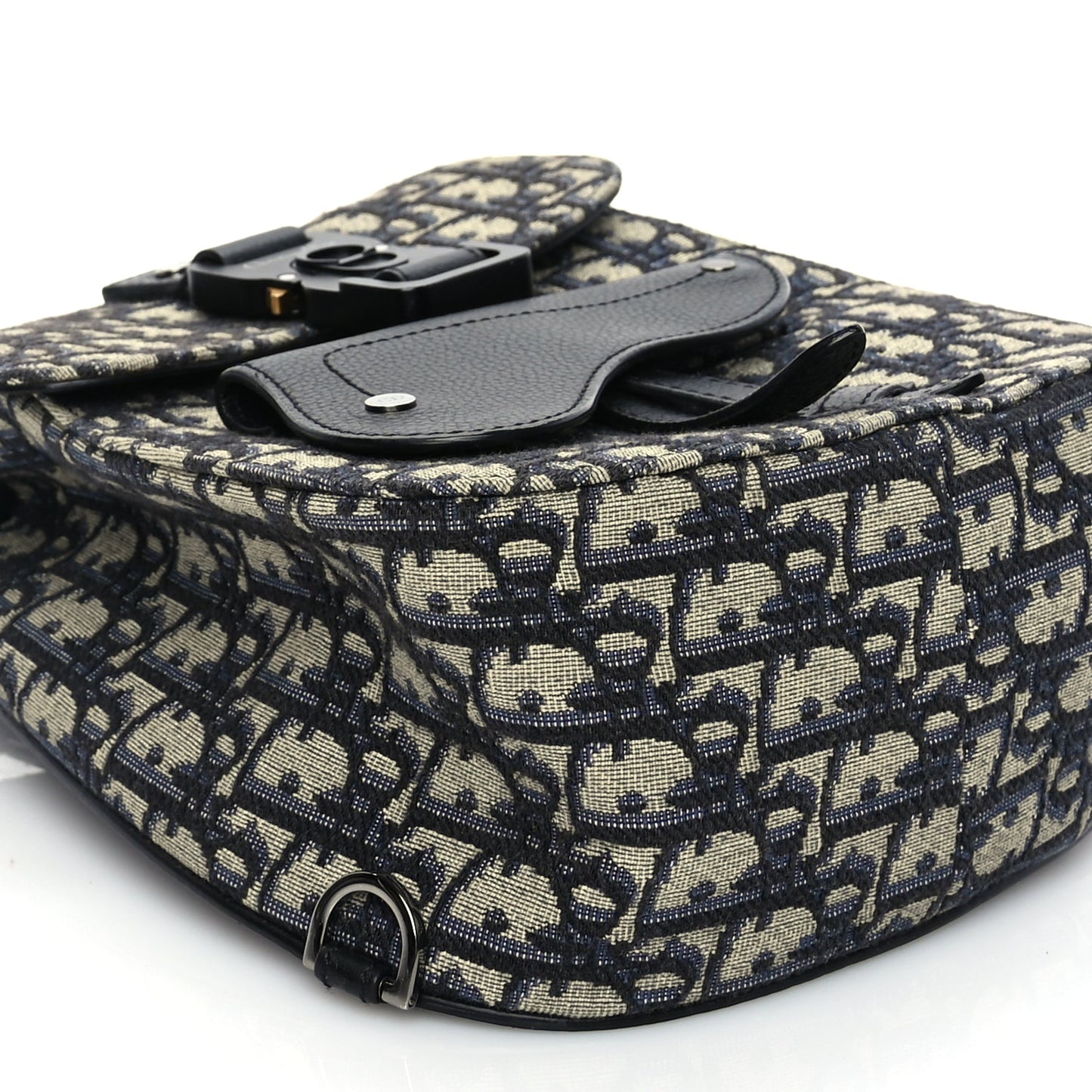 Christian Dior Grained Calfskin Oblique Mini Gallop Sling Bag Blue Black
