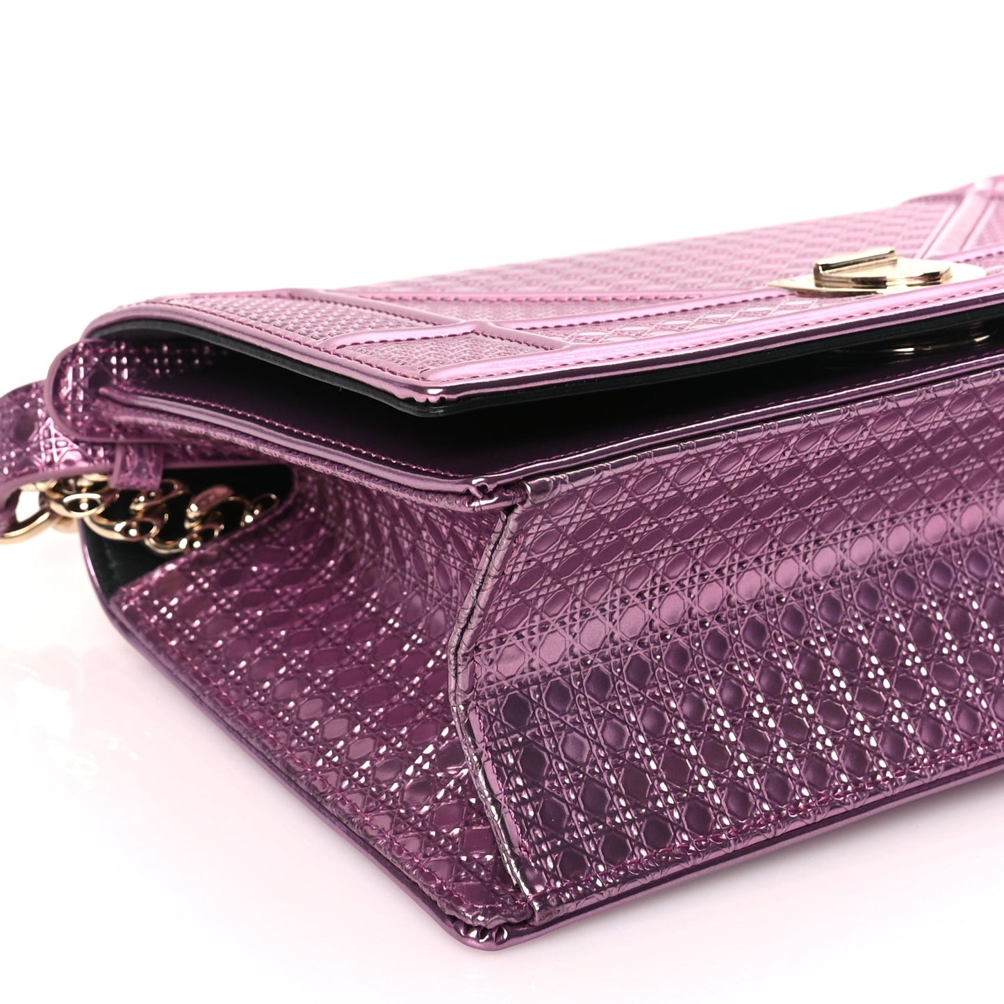Christian Dior Metallic Patent Micro-Cannage Small Diorama Flap Bag Hyper Pink