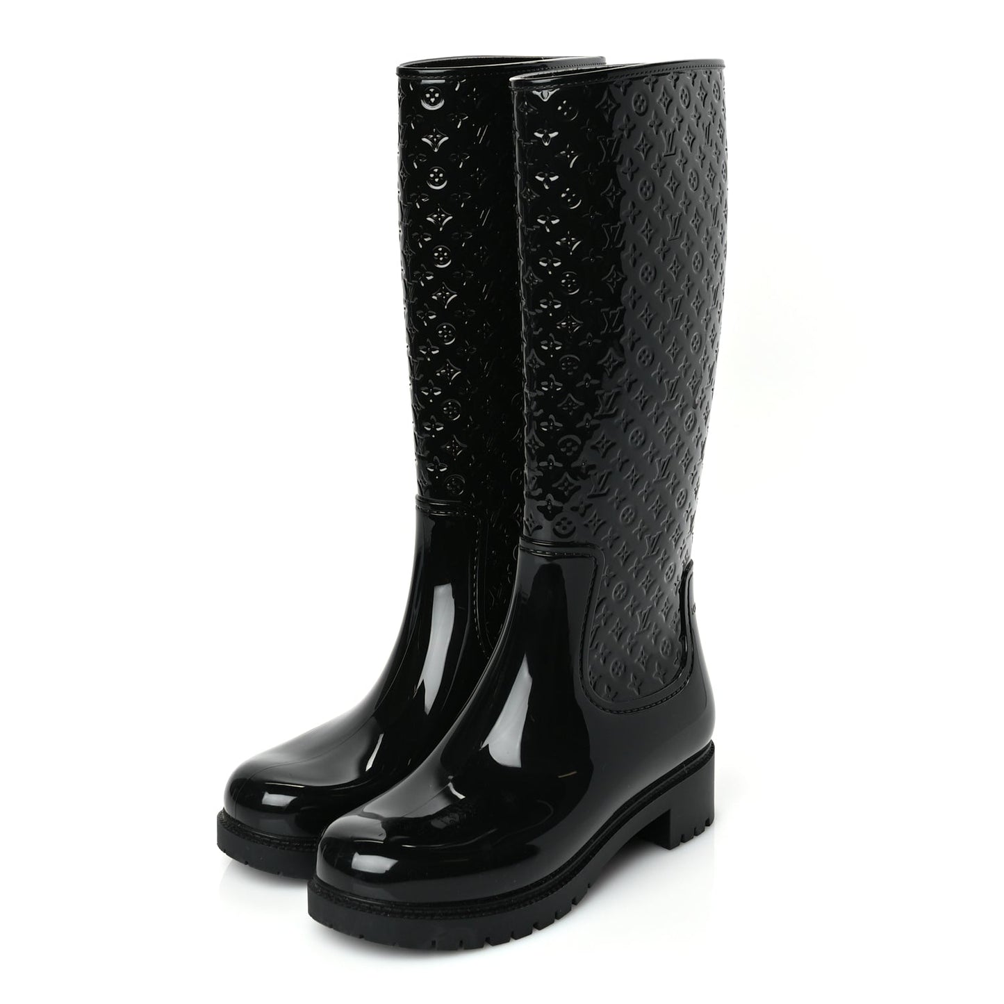 Louis Vuitton Rubber Embossed Monogram Splash Rain Boots 38 Black Monogram