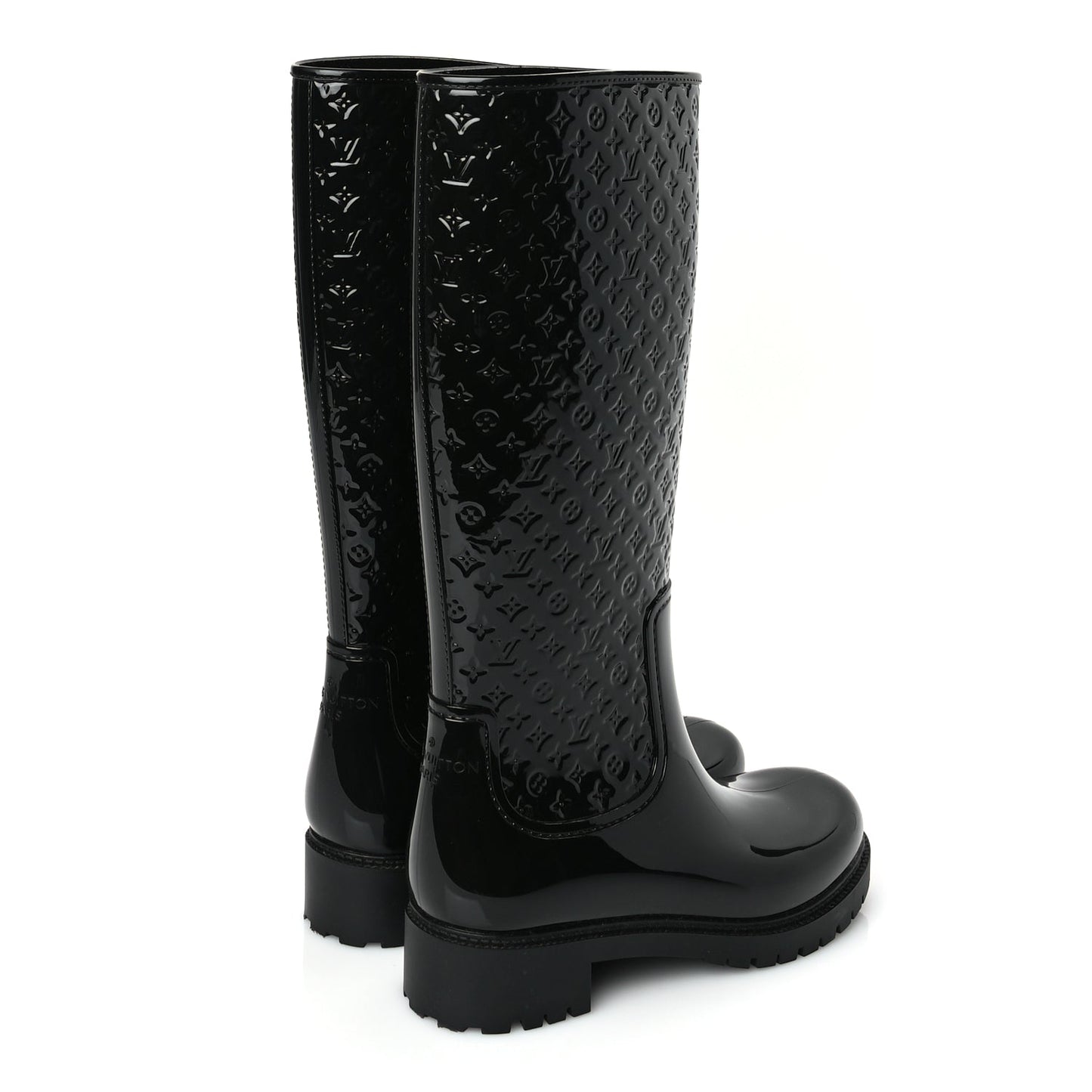Louis Vuitton Rubber Embossed Monogram Splash Rain Boots 38 Black Monogram