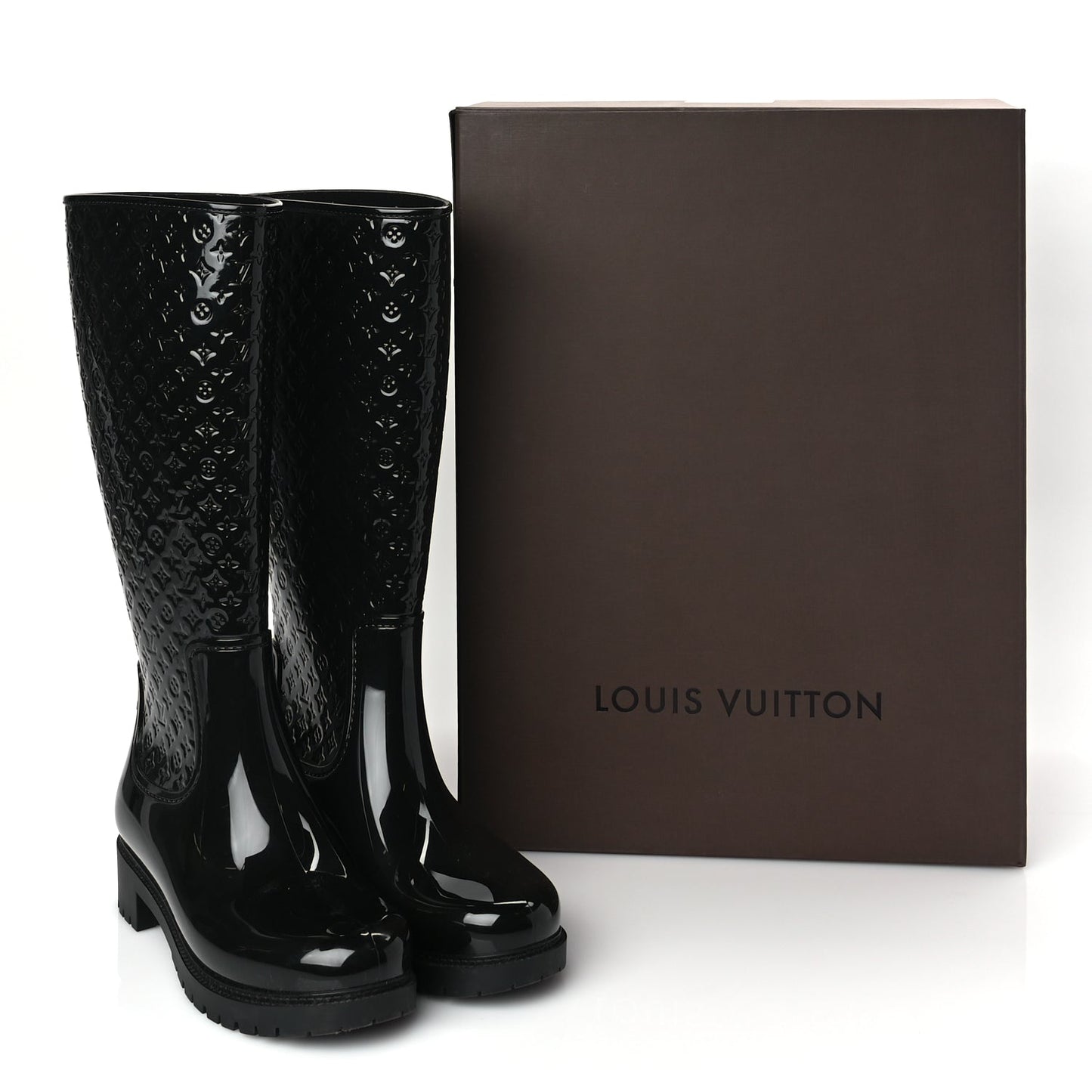 Louis Vuitton Rubber Embossed Monogram Splash Rain Boots 38 Black Monogram