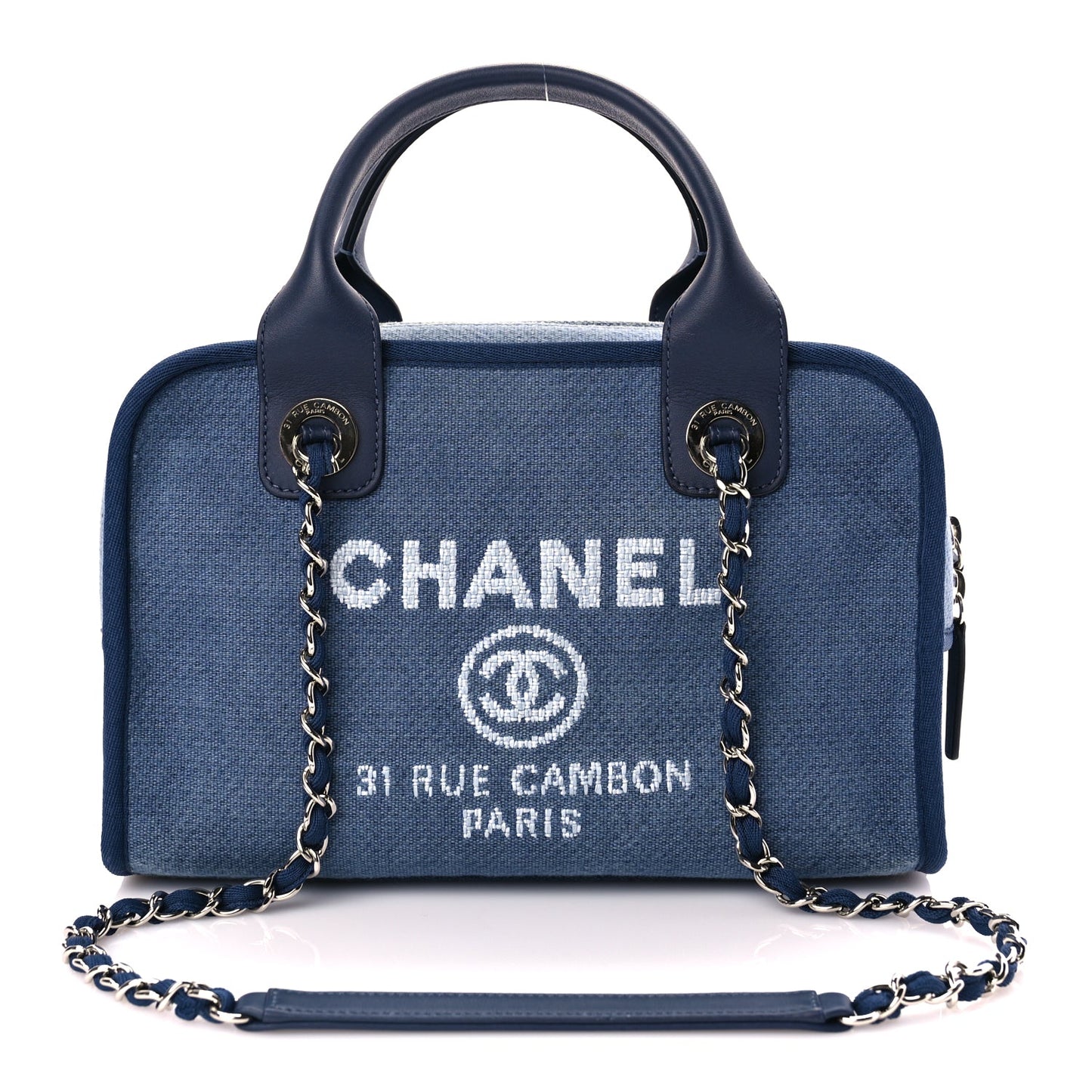 Chanel Canvas Deauville Small Bowling Bag Blue