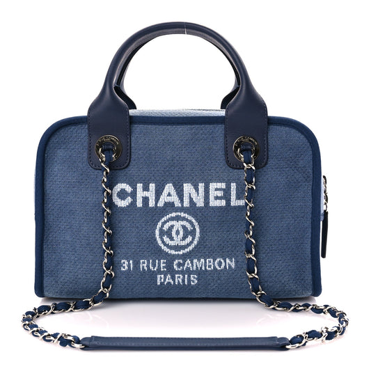Chanel Canvas Deauville Small Bowling Bag Blue