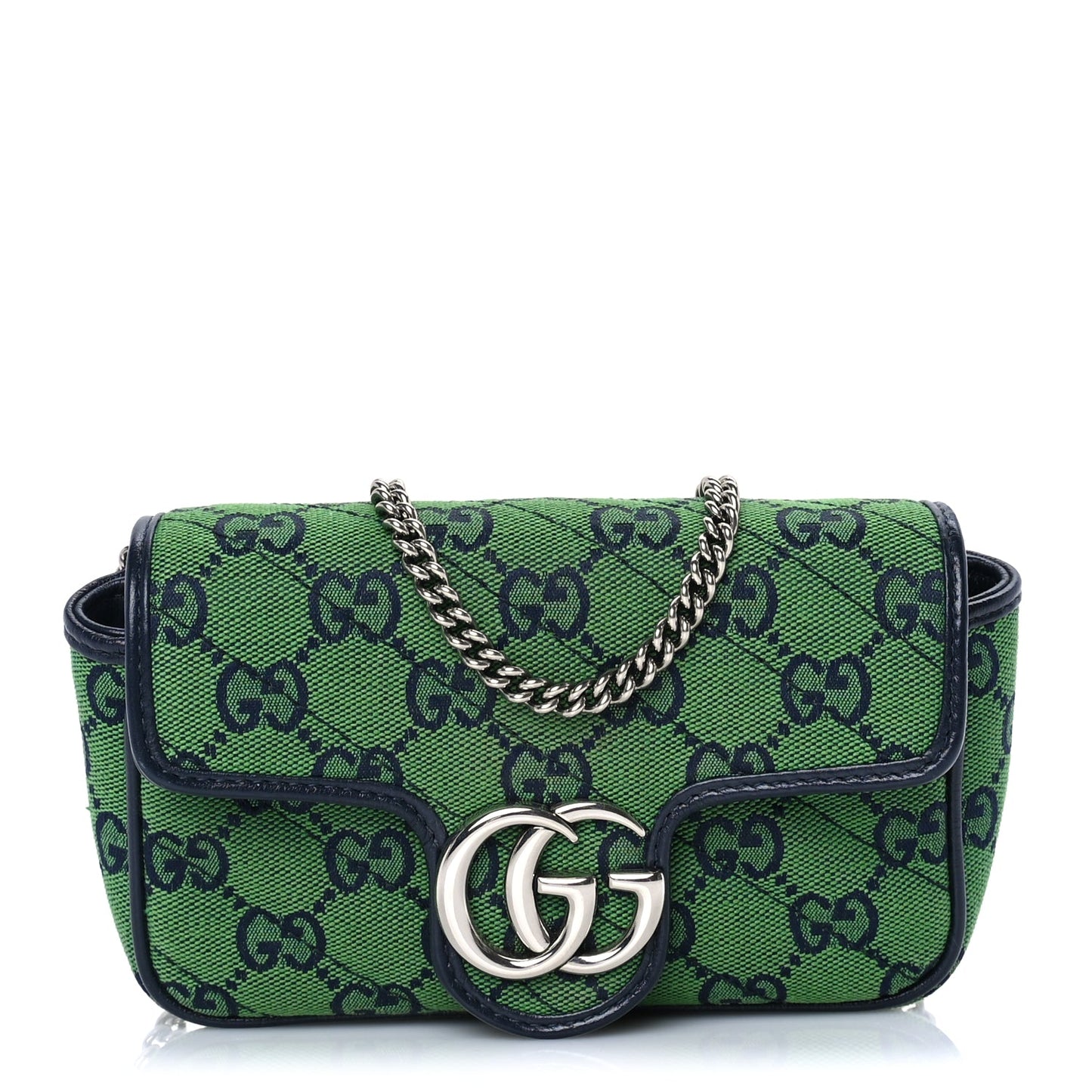 Gucci Monogram Multicolor Matelasse Diagonal Super Mini GG Marmont Shoulder Bag Green Blue