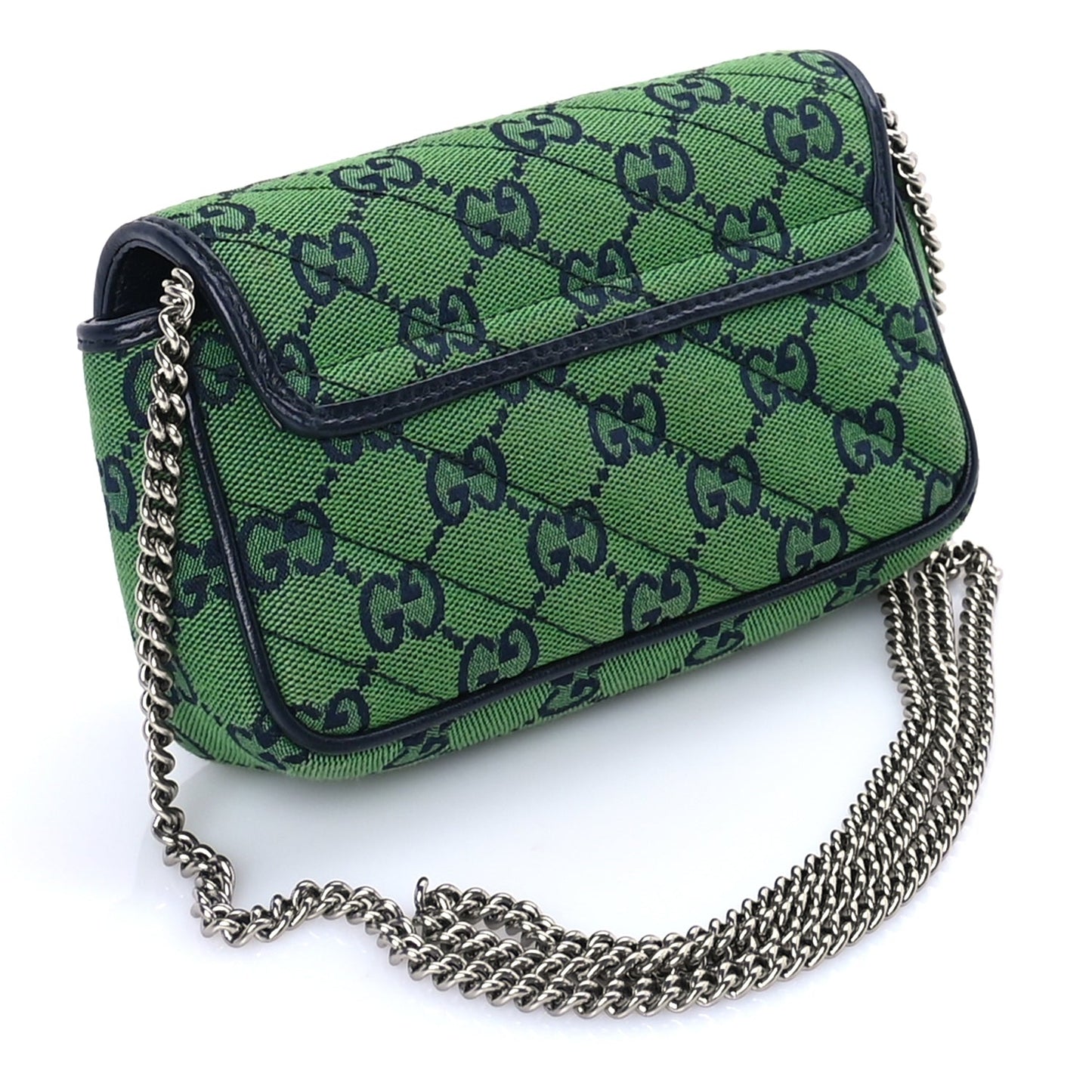 Gucci Monogram Multicolor Matelasse Diagonal Super Mini GG Marmont Shoulder Bag Green Blue