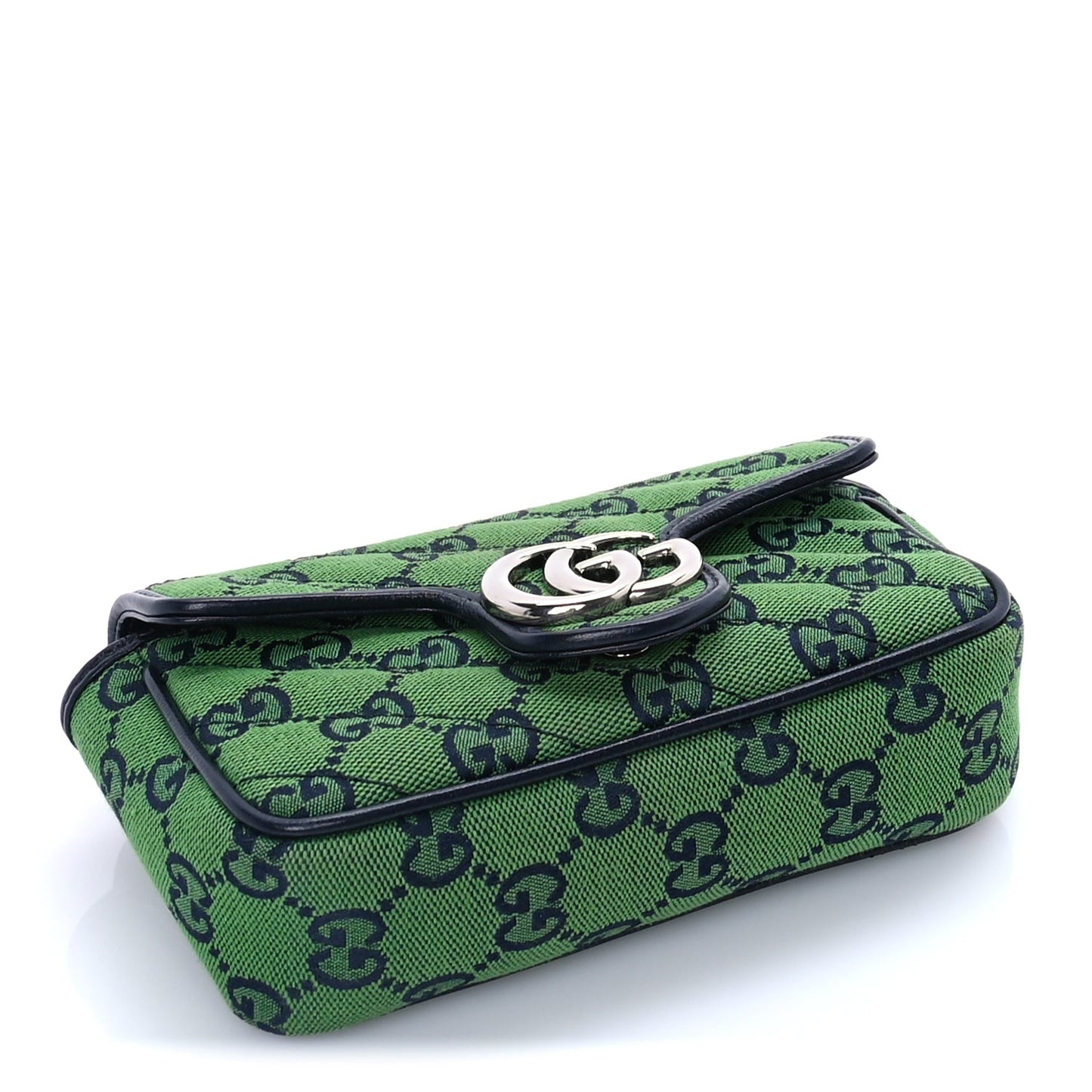 Gucci Monogram Multicolor Matelasse Diagonal Super Mini GG Marmont Shoulder Bag Green Blue